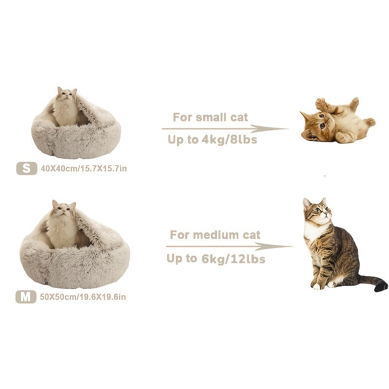 Plush Round Hooded Pet Bed, Warm Dog Bed For Small Dogs, Fluffy Soft Cat Bed, Donut Pet Cushion
