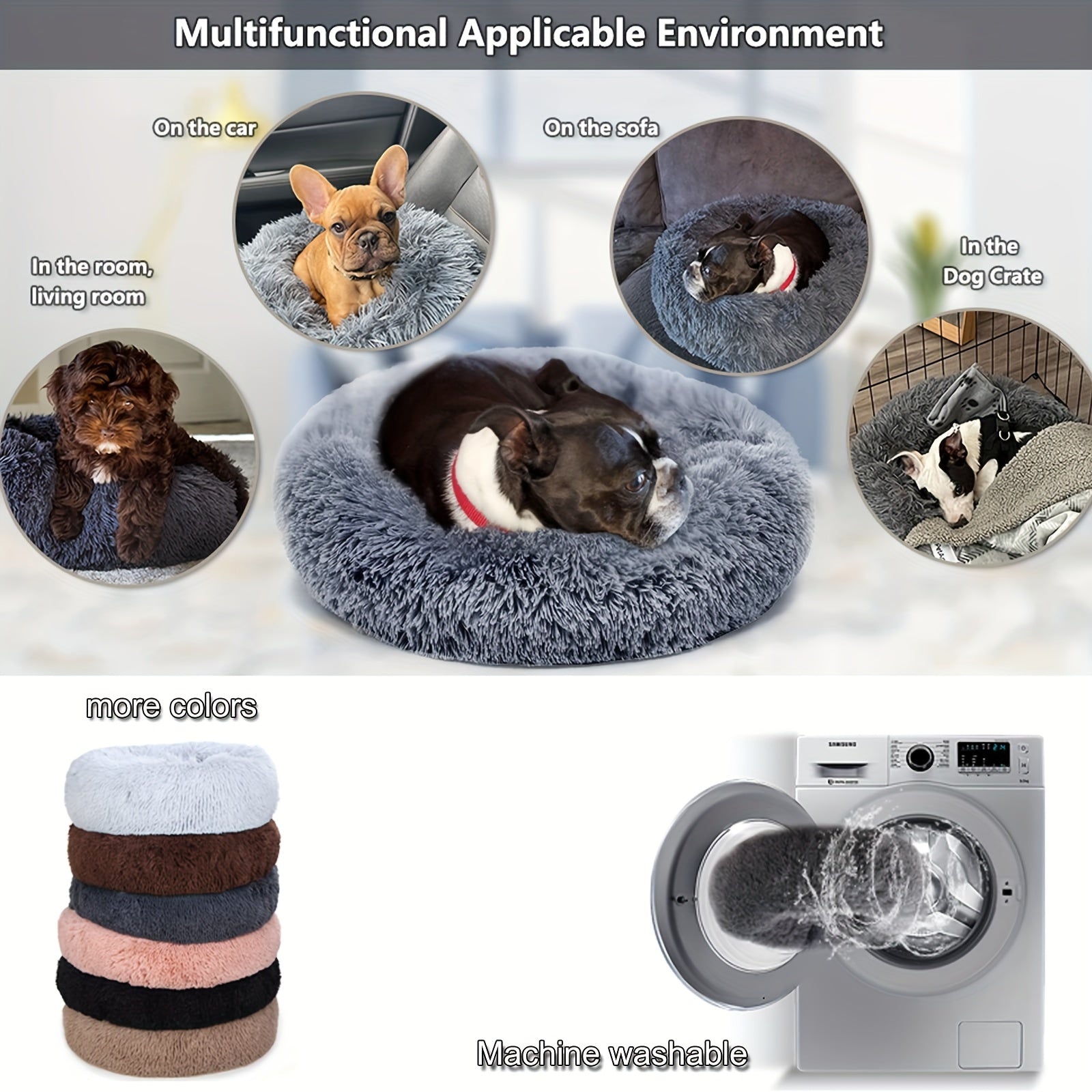 Calming Dog & Cat Bed, Donut Cuddler Warming Cozy Soft Round Bed, Fluffy Faux Fur Plush Cushion Bed For Small Medium And Large Dogs And Cats (40.64cm/50.8cm/60.96cm/71.12cm/78.74cm/99.06cm)