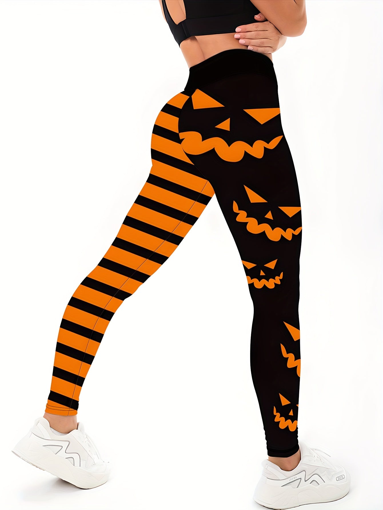 Faux Denim Print Yoga Workout Tight Pants, Stretch Sports Running Training Leggings, Women's Activewear