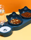 Automatic Pet Bowls With Water Feeder, 3 In 1 Ear Design Tilted Cat Water And Food Bowl Set With Gravity Water Bottle For Neck Protection