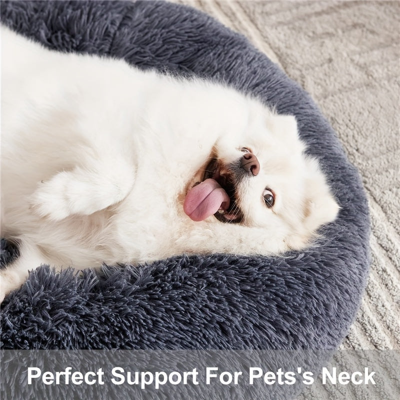 Calming Dog & Cat Bed, Donut Cuddler Warming Cozy Soft Round Bed, Fluffy Faux Fur Plush Cushion Bed For Small Medium And Large Dogs And Cats (40.64cm/50.8cm/60.96cm/71.12cm/78.74cm/99.06cm)