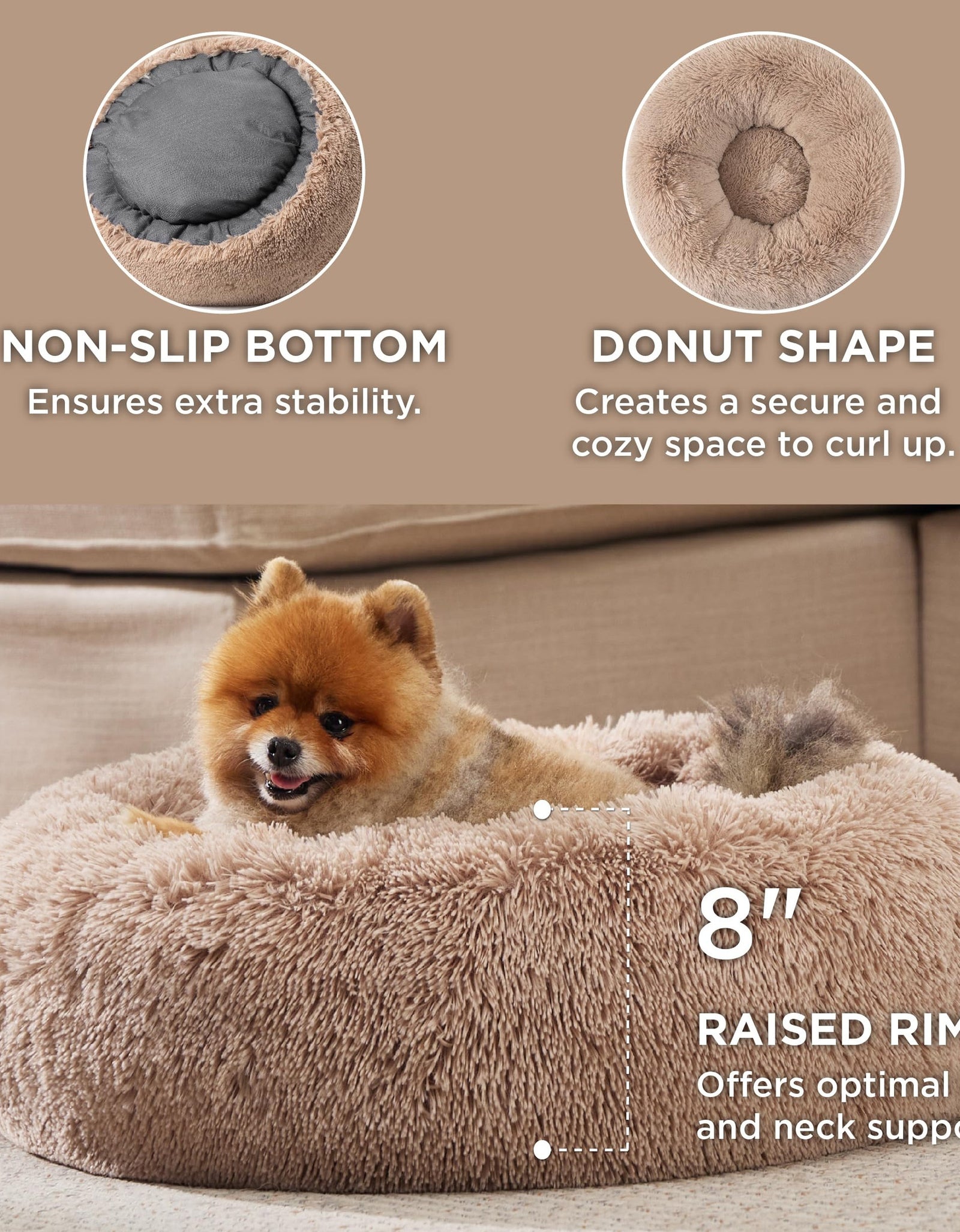 Calming Dog & Cat Bed, Donut Cuddler Warming Cozy Soft Round Bed, Fluffy Faux Fur Plush Cushion Bed For Small Medium And Large Dogs And Cats (40.64cm/50.8cm/60.96cm/71.12cm/78.74cm/99.06cm)