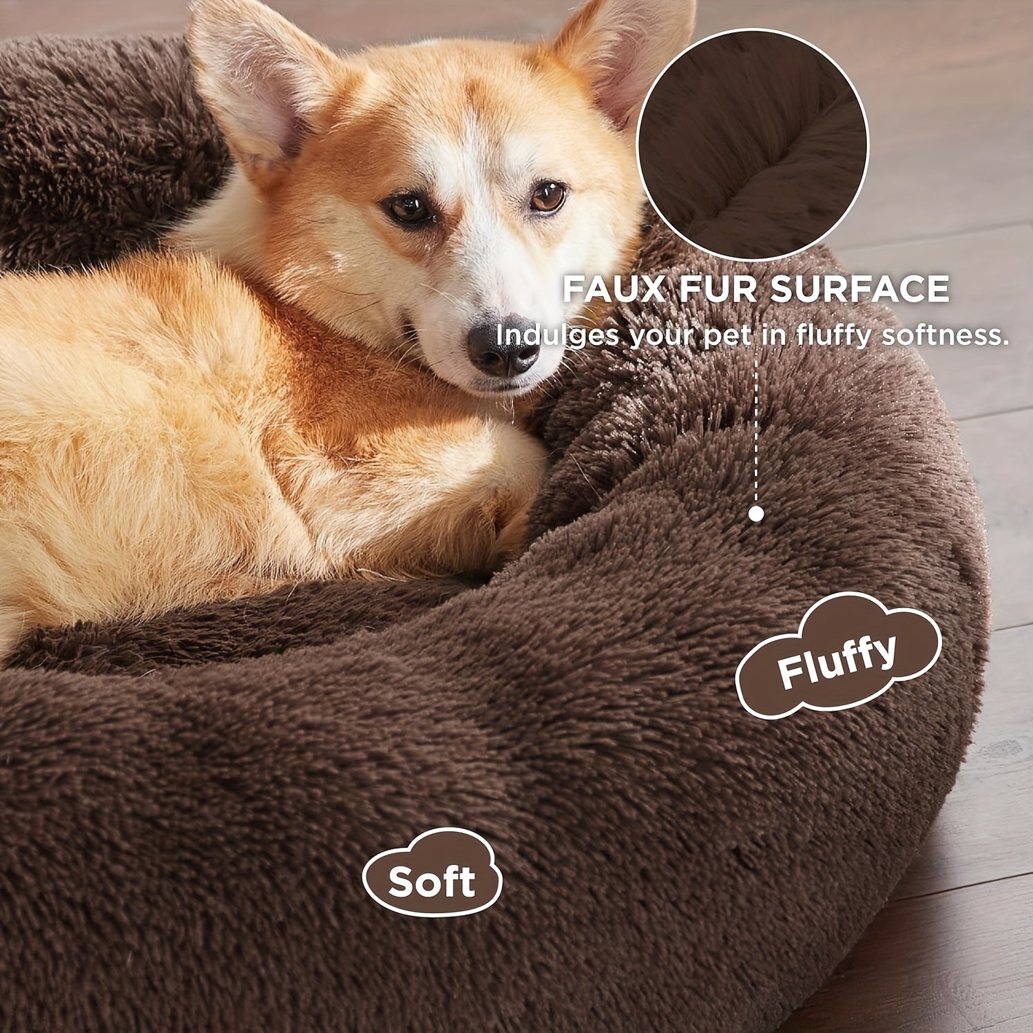 Calming Dog & Cat Bed, Donut Cuddler Warming Cozy Soft Round Bed, Fluffy Faux Fur Plush Cushion Bed For Small Medium And Large Dogs And Cats (40.64cm/50.8cm/60.96cm/71.12cm/78.74cm/99.06cm)
