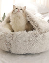 Plush Round Hooded Pet Bed, Warm Dog Bed For Small Dogs, Fluffy Soft Cat Bed, Donut Pet Cushion