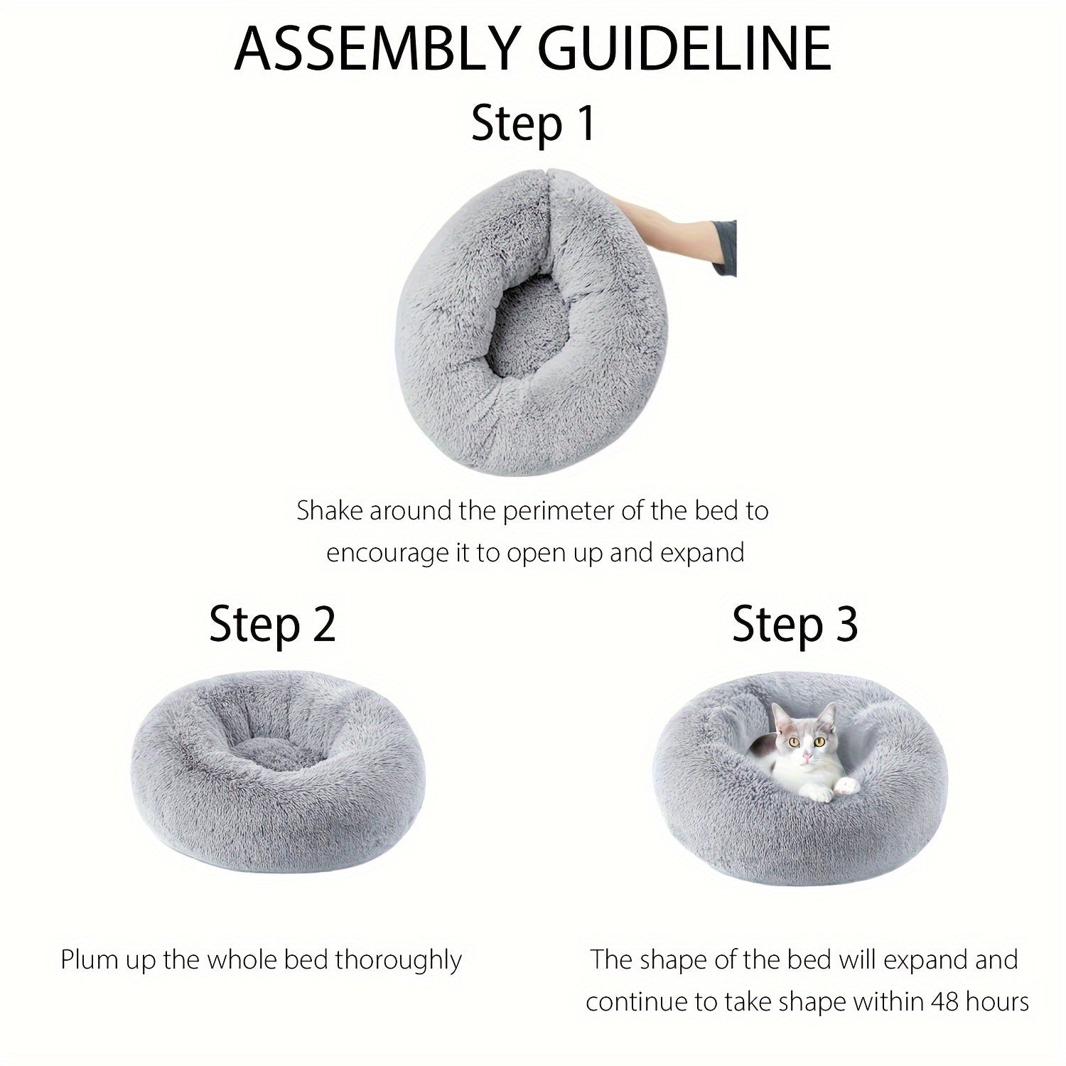 Calming Dog & Cat Bed, Donut Cuddler Warming Cozy Soft Round Bed, Fluffy Faux Fur Plush Cushion Bed For Small Medium And Large Dogs And Cats (40.64cm/50.8cm/60.96cm/71.12cm/78.74cm/99.06cm)