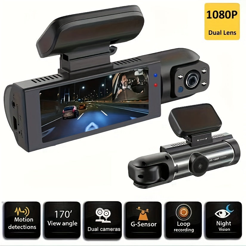 Dash Camera Front And Inside, 8.03cm Dash Cam 1080P, G Sensor HD Night Vision Loop Recording Wide Angle Car DVR ( Blue Photodiode Position Is Random)