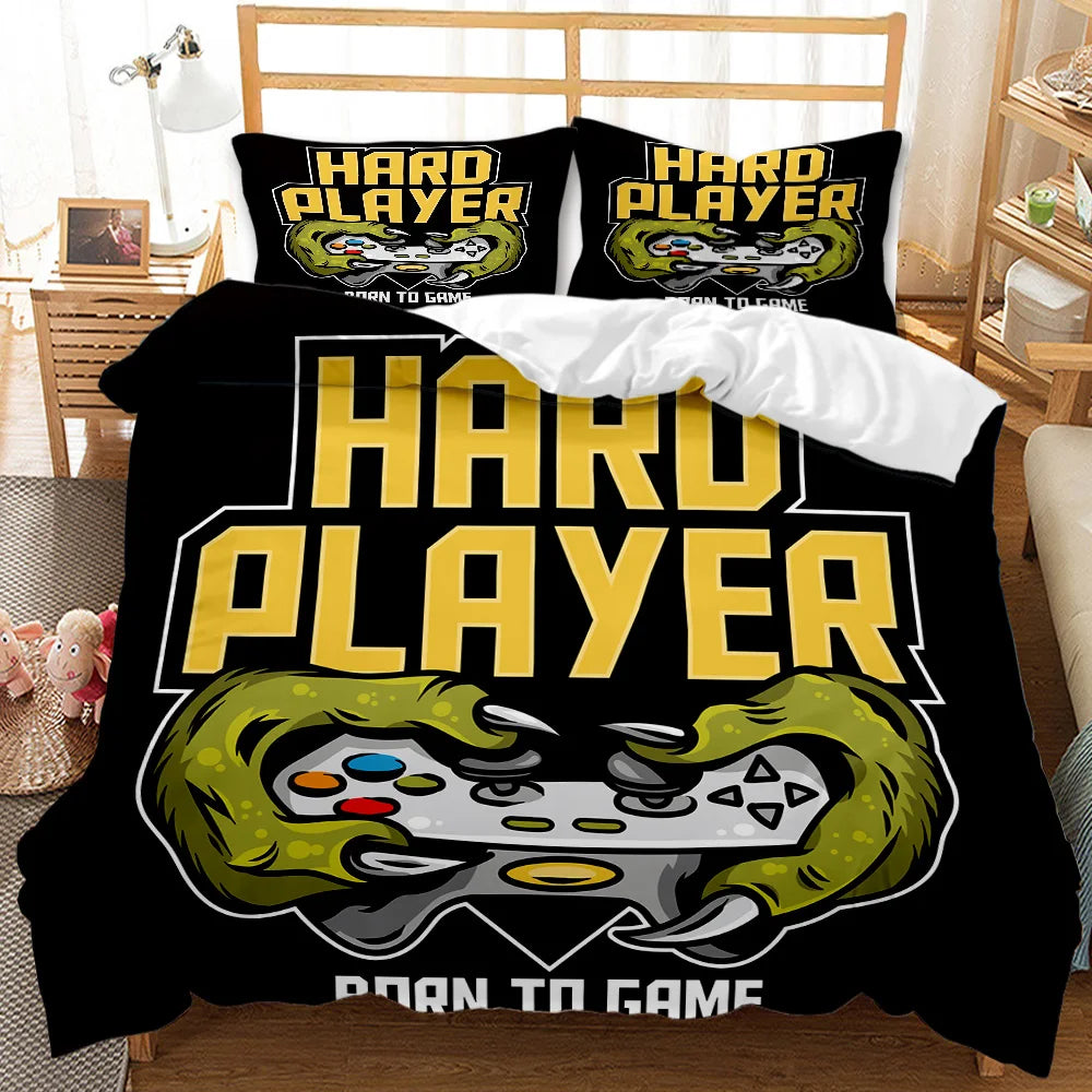 Gaming Bed Duvet Cover Set Twin,Gamer Bedding Sets for Boys Kids,Game King Size Duvet Cover Set 2/3pcs Microfiber Game Bed Set