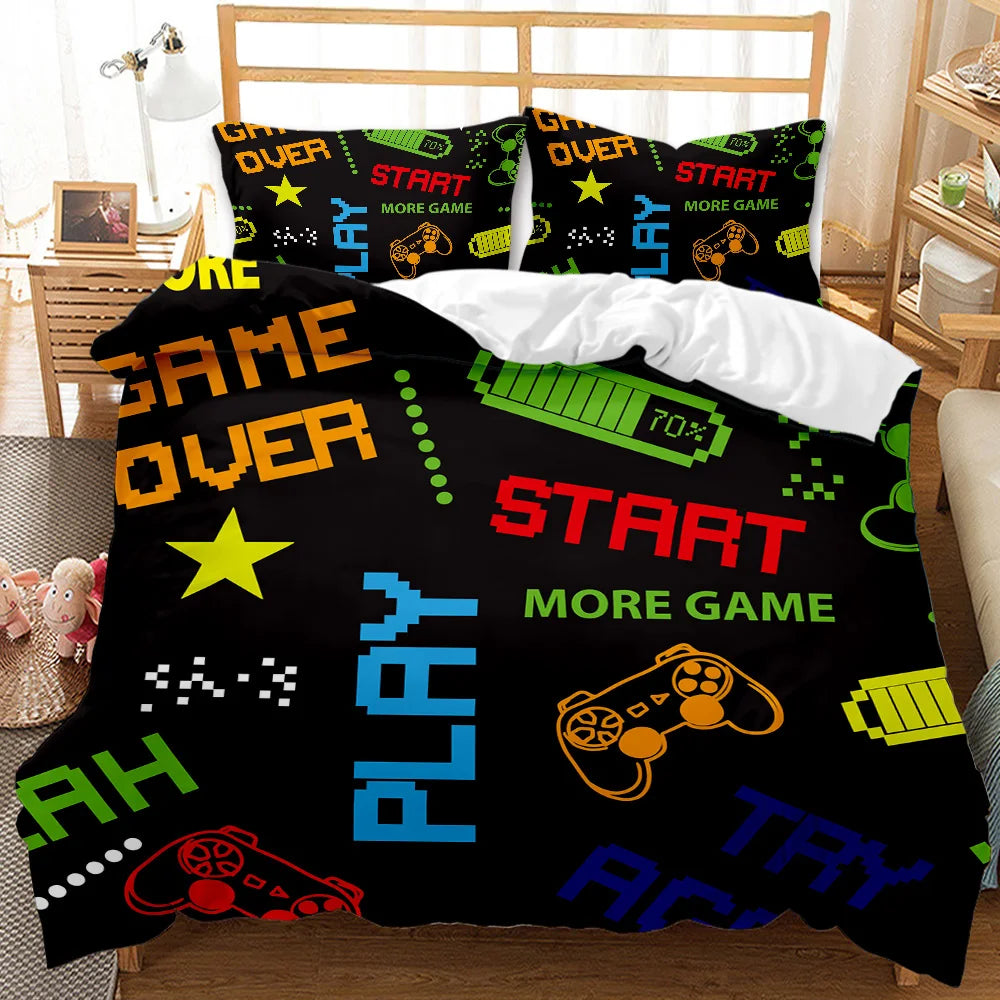 Gaming Bed Duvet Cover Set Twin,Gamer Bedding Sets for Boys Kids,Game King Size Duvet Cover Set 2/3pcs Microfiber Game Bed Set