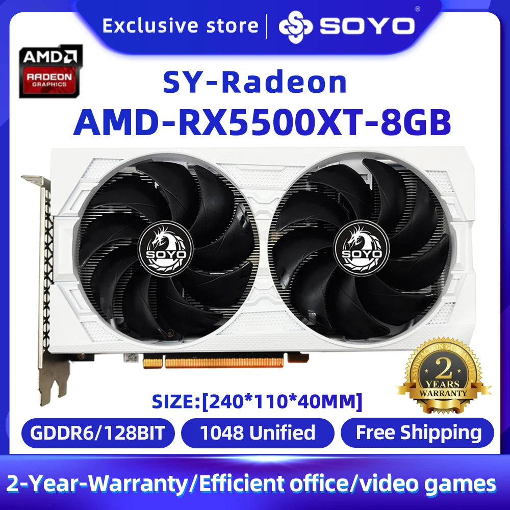 SOYO AMD Graphics Card Radeon RX580 RX5700XT 5500XT RX6600 6600XT 6600M GDDR6 Video Memory Gaming Card for Desktop Computers