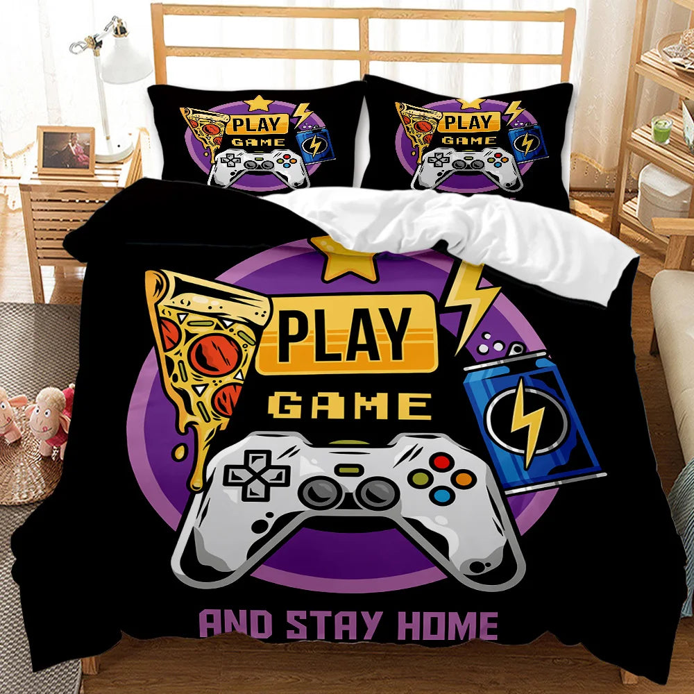 Gaming Bed Duvet Cover Set Twin,Gamer Bedding Sets for Boys Kids,Game King Size Duvet Cover Set 2/3pcs Microfiber Game Bed Set