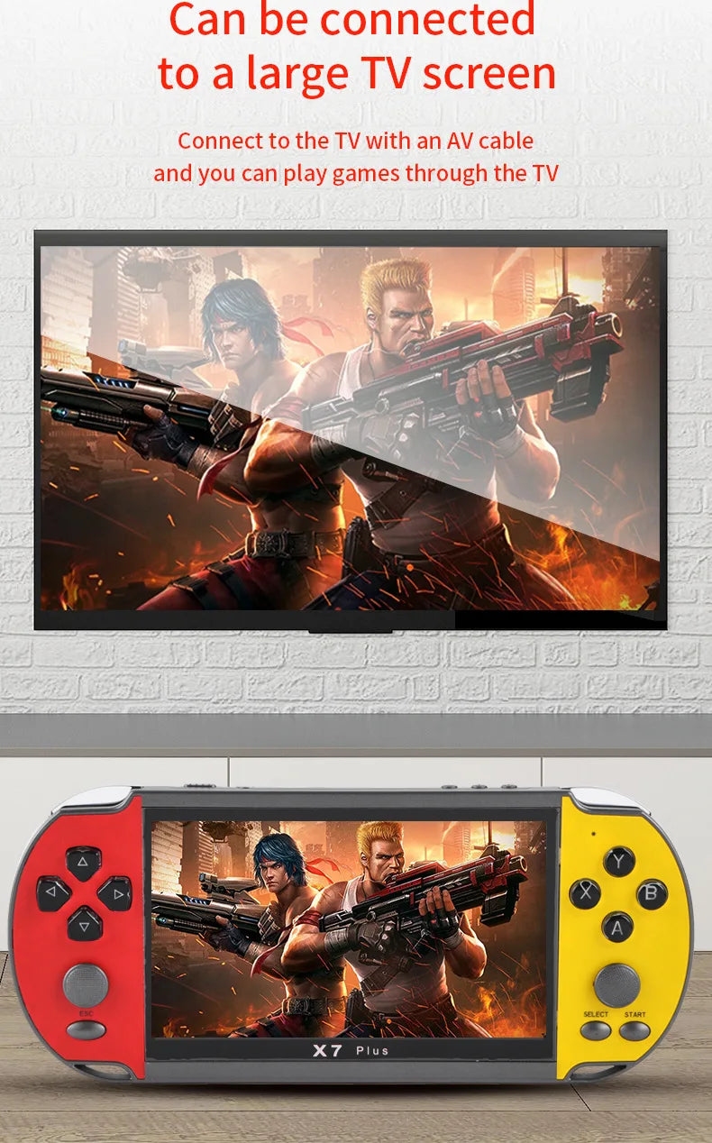 X7Plus Handheld Game Console 5.1Inch HD Screen Portable Audio Video Player Classic Play Built-in15000+ Free Games