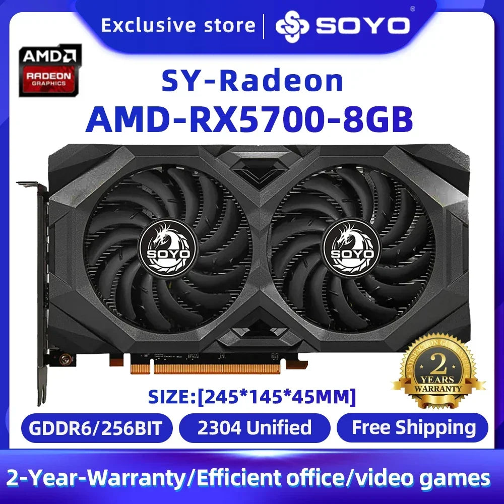 SOYO AMD Graphics Card Radeon RX580 RX5700XT 5500XT RX6600 6600XT 6600M GDDR6 Video Memory Gaming Card for Desktop Computers