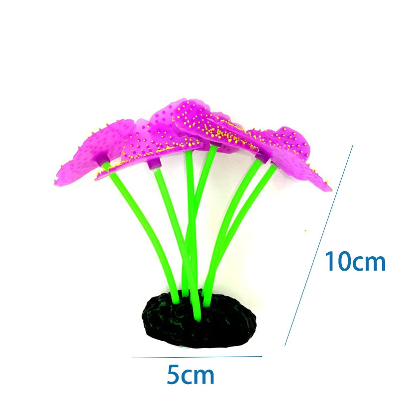 Silicone Glowing Artificial Fish Tank Light Aquarium Coral Plants Underwater Lights Pets Decor Aquatic mushroom seahorse light