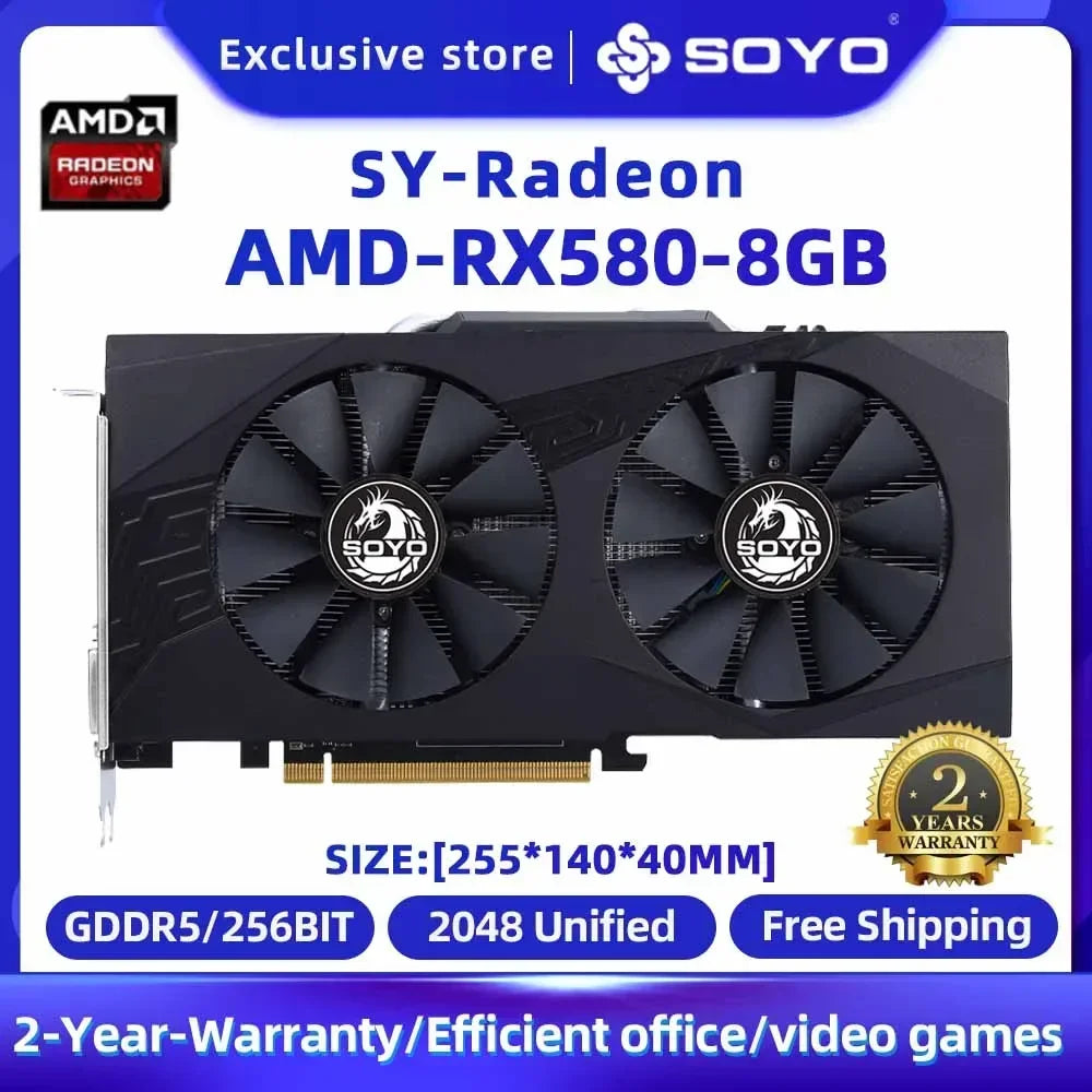 SOYO AMD Graphics Card Radeon RX580 RX5700XT 5500XT RX6600 6600XT 6600M GDDR6 Video Memory Gaming Card for Desktop Computers