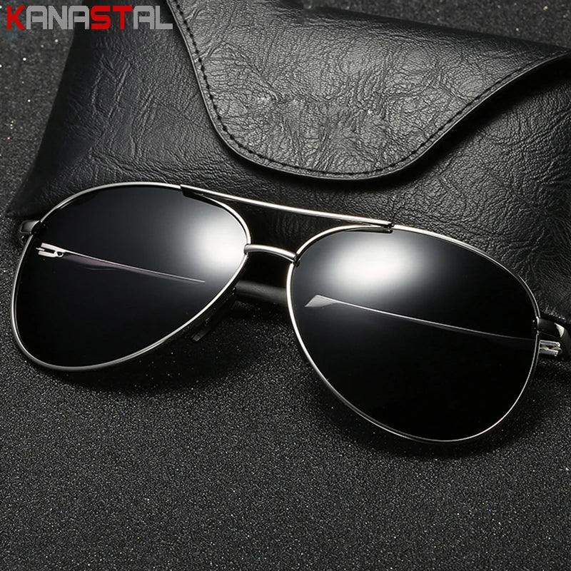 Men's Polarized Sunglasses UV400 Retro Pilot Male Sun Glasses Metal Eyeglasses Frame Driving Fishing Cycling Sunscreen Eyewear