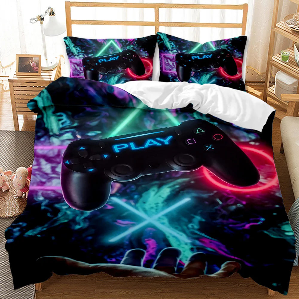 Gaming Bed Duvet Cover Set Twin,Gamer Bedding Sets for Boys Kids,Game King Size Duvet Cover Set 2/3pcs Microfiber Game Bed Set