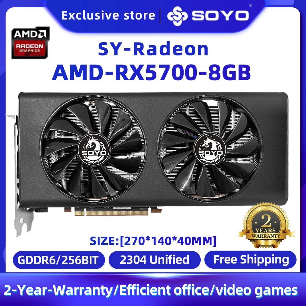 SOYO AMD Graphics Card Radeon RX580 RX5700XT 5500XT RX6600 6600XT 6600M GDDR6 Video Memory Gaming Card for Desktop Computers