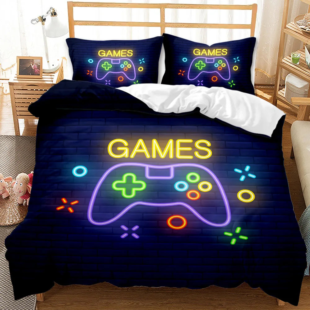 Gaming Bed Duvet Cover Set Twin,Gamer Bedding Sets for Boys Kids,Game King Size Duvet Cover Set 2/3pcs Microfiber Game Bed Set