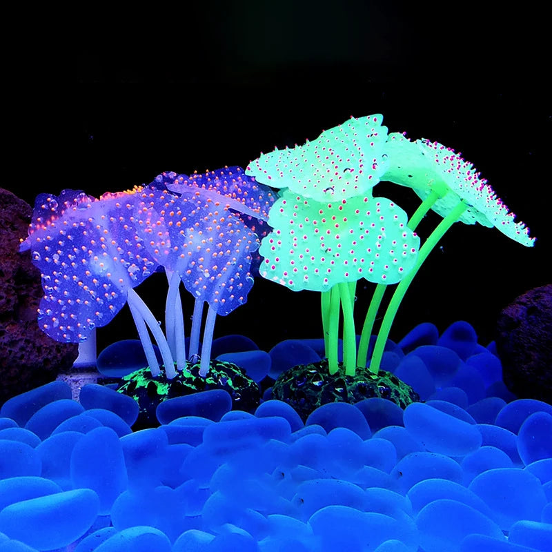 Silicone Glowing Artificial Fish Tank Light Aquarium Coral Plants Underwater Lights Pets Decor Aquatic mushroom seahorse light