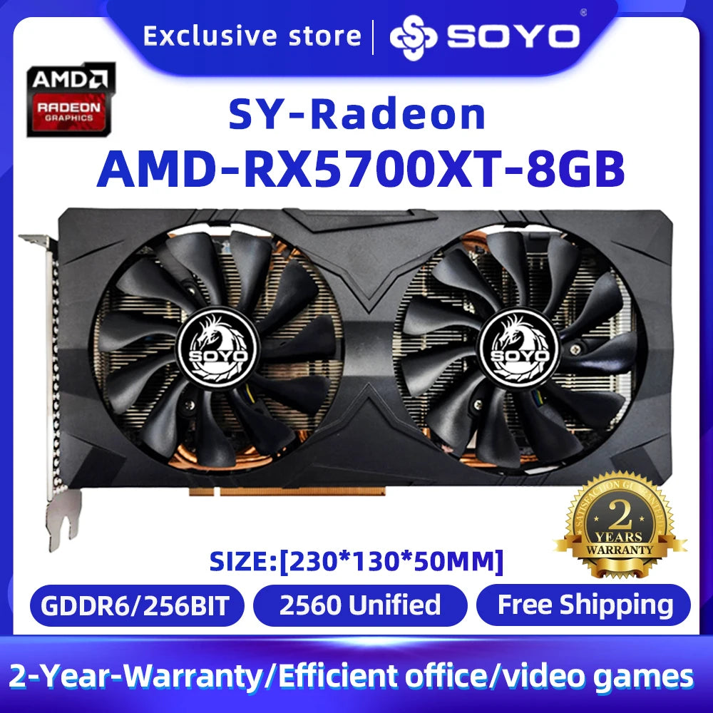 SOYO AMD Graphics Card Radeon RX580 RX5700XT 5500XT RX6600 6600XT 6600M GDDR6 Video Memory Gaming Card for Desktop Computers