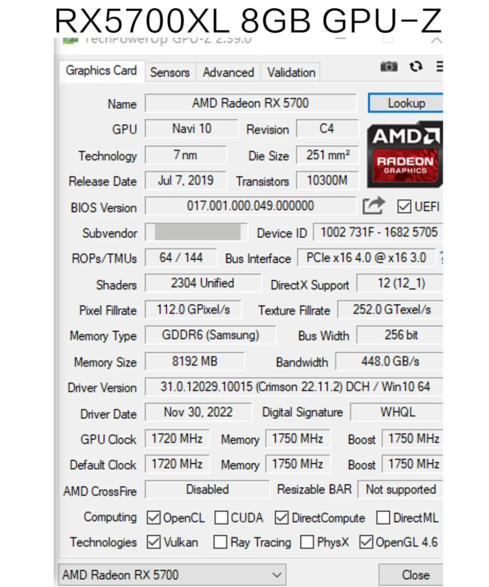 SHELI 51RISC RX5700 8GB Graphics Card GPU GDDR6 256-bit 7nm video card Support Desktop CPU placa de video rx5700xt