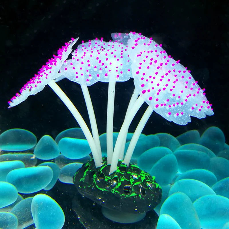 Silicone Glowing Artificial Fish Tank Light Aquarium Coral Plants Underwater Lights Pets Decor Aquatic mushroom seahorse light