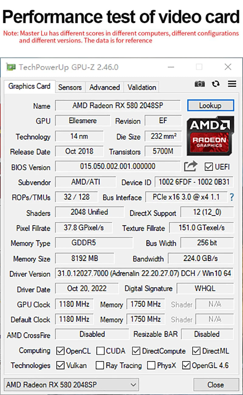Unika AMD RX580 8GB 2048SP Gaming Graphics Card GDDR5 256Bit PCI Express 3.0 ×16 8Pin Radeon GPU RX 580 Series placa de video