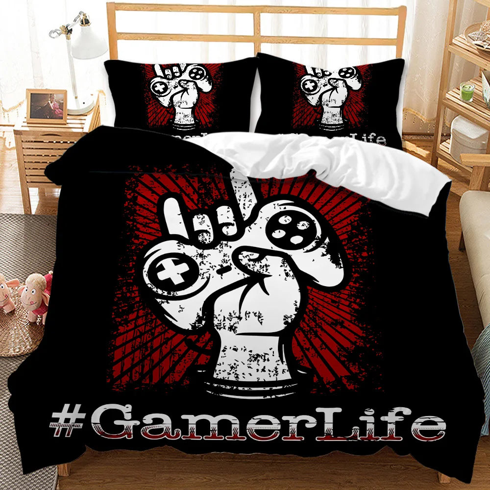 Gaming Bed Duvet Cover Set Twin,Gamer Bedding Sets for Boys Kids,Game King Size Duvet Cover Set 2/3pcs Microfiber Game Bed Set