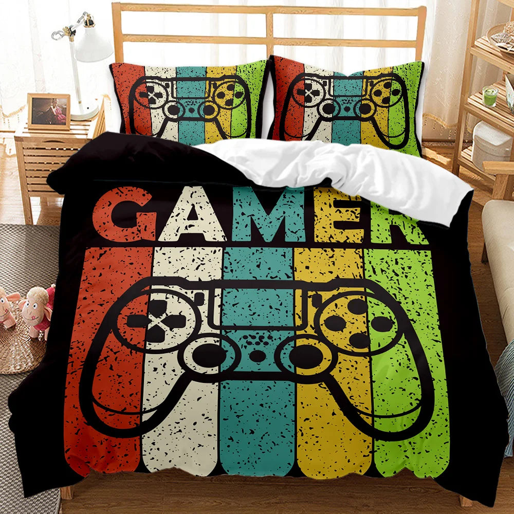Gaming Bed Duvet Cover Set Twin,Gamer Bedding Sets for Boys Kids,Game King Size Duvet Cover Set 2/3pcs Microfiber Game Bed Set