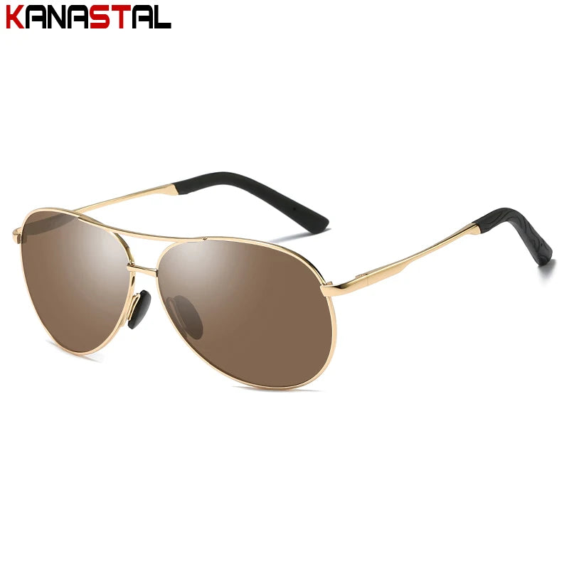 Men's Polarized Sunglasses UV400 Retro Pilot Male Sun Glasses Metal Eyeglasses Frame Driving Fishing Cycling Sunscreen Eyewear