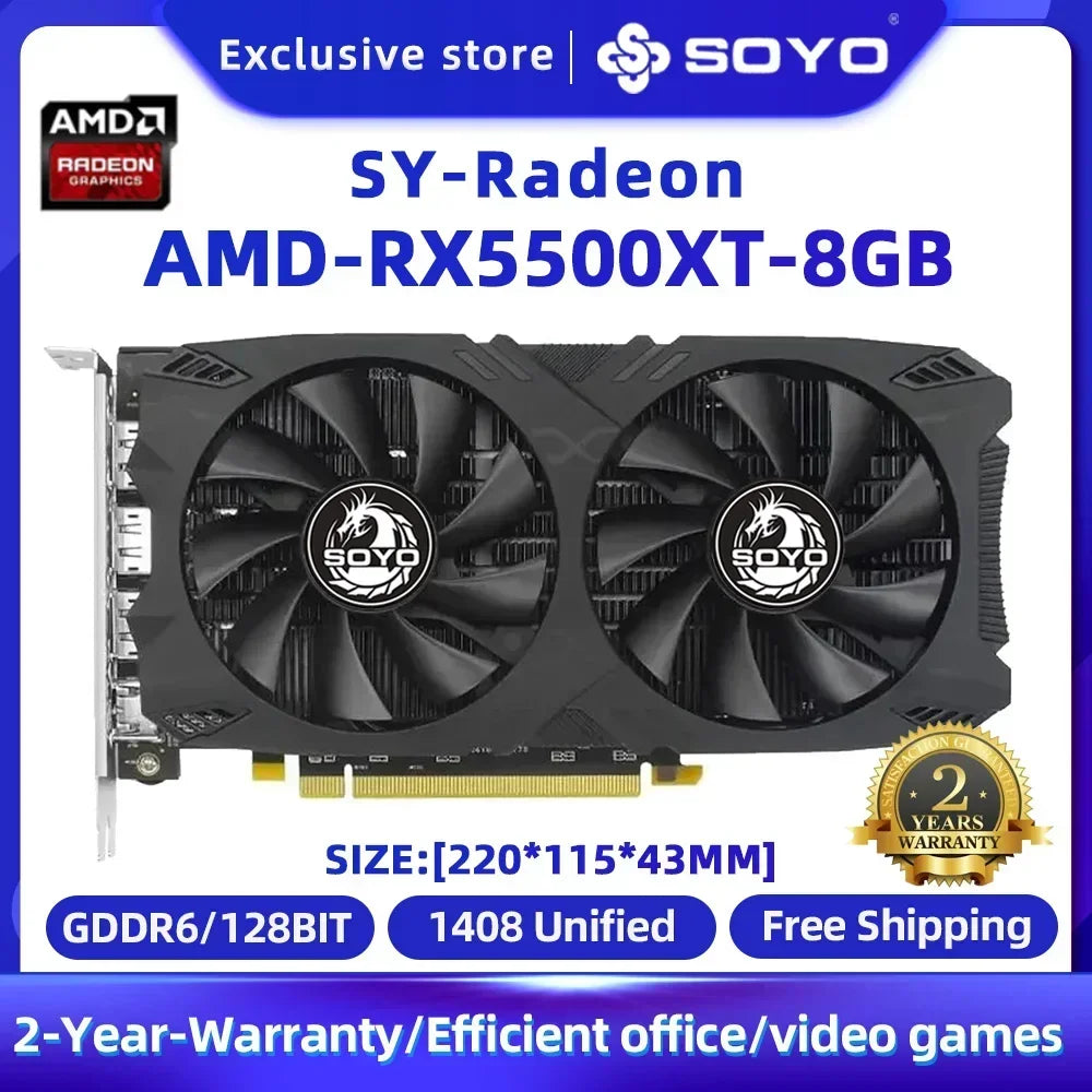 SOYO AMD Graphics Card Radeon RX580 RX5700XT 5500XT RX6600 6600XT 6600M GDDR6 Video Memory Gaming Card for Desktop Computers