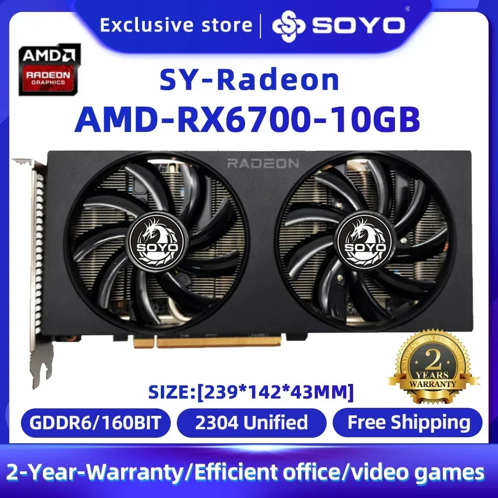SOYO AMD Graphics Card Radeon RX580 RX5700XT 5500XT RX6600 6600XT 6600M GDDR6 Video Memory Gaming Card for Desktop Computers