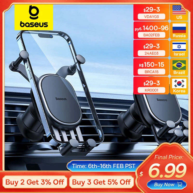 Baseus Car Phone Holder Gravity Auto Restorable in Car Air Vent Silicone Stand For iPhone Xiaomi Samsung Car Mobile Support
