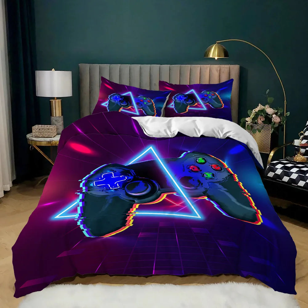 Gaming Bed Duvet Cover Set Twin,Gamer Bedding Sets for Boys Kids,Game King Size Duvet Cover Set 2/3pcs Microfiber Game Bed Set