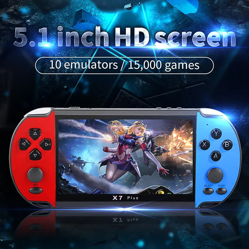 X7Plus Handheld Game Console 5.1Inch HD Screen Portable Audio Video Player Classic Play Built-in15000+ Free Games