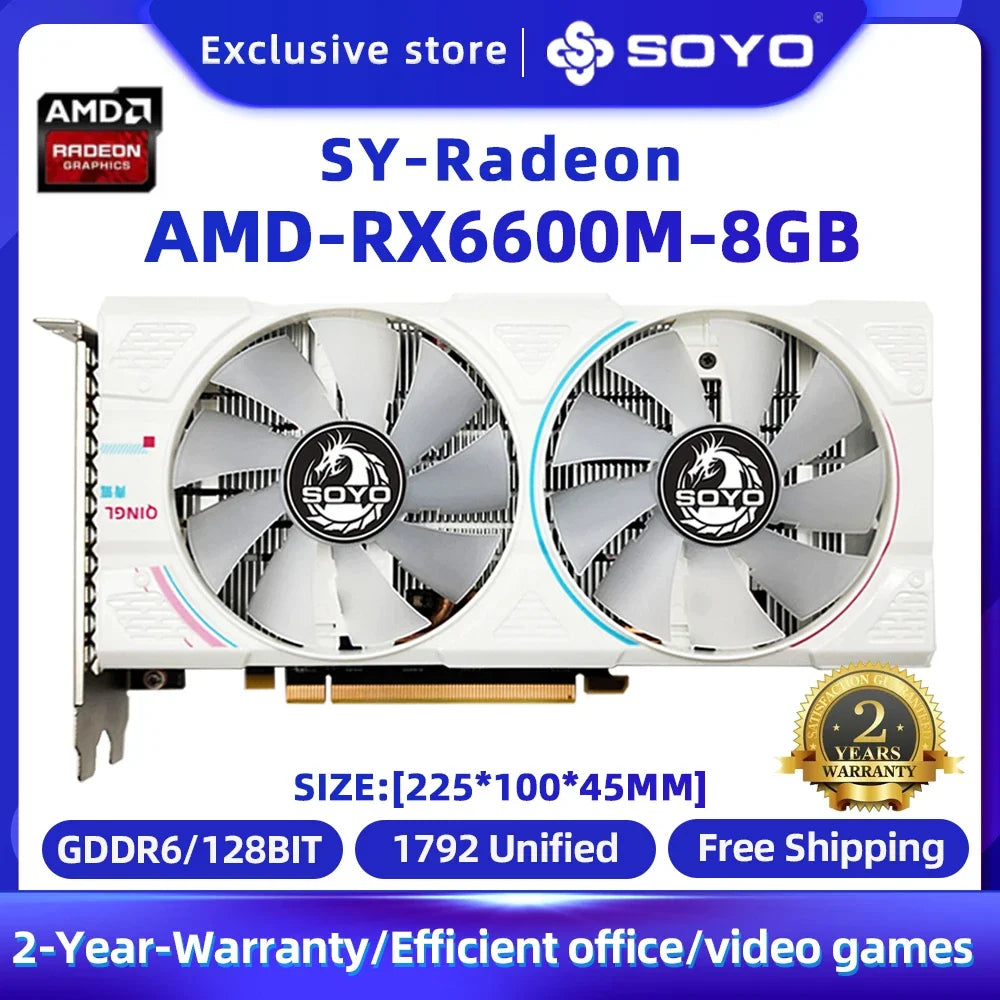 SOYO AMD Graphics Card Radeon RX580 RX5700XT 5500XT RX6600 6600XT 6600M GDDR6 Video Memory Gaming Card for Desktop Computers