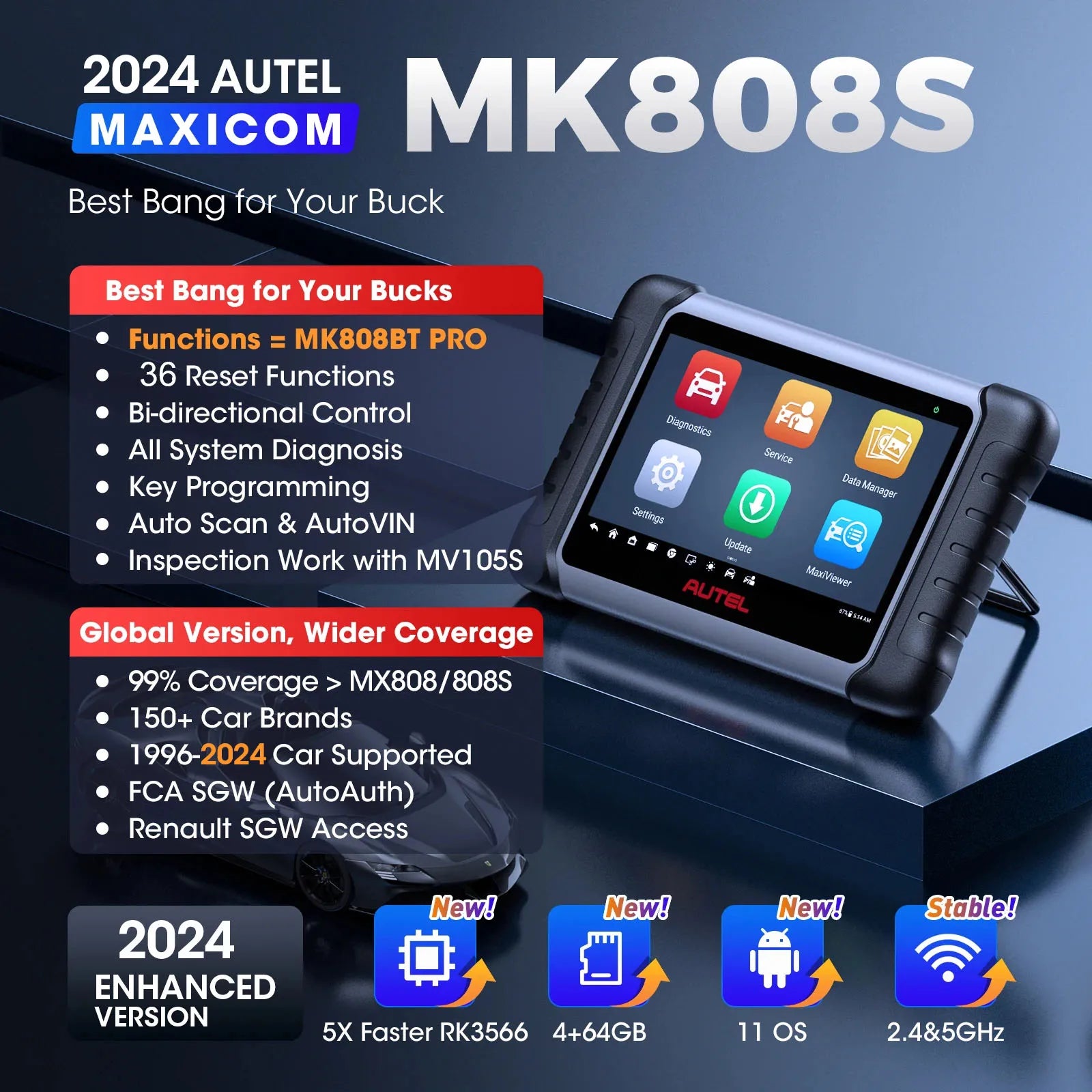 Autel MaxiCOM MK808 MK808S OBD2 Scanner Automotivo Car Diagnostic Tool OBD 2 Scanner Active Test Code Reader Key Coding Tool