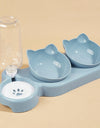 Automatic Pet Bowls With Water Feeder, 3 In 1 Ear Design Tilted Cat Water And Food Bowl Set With Gravity Water Bottle For Neck Protection