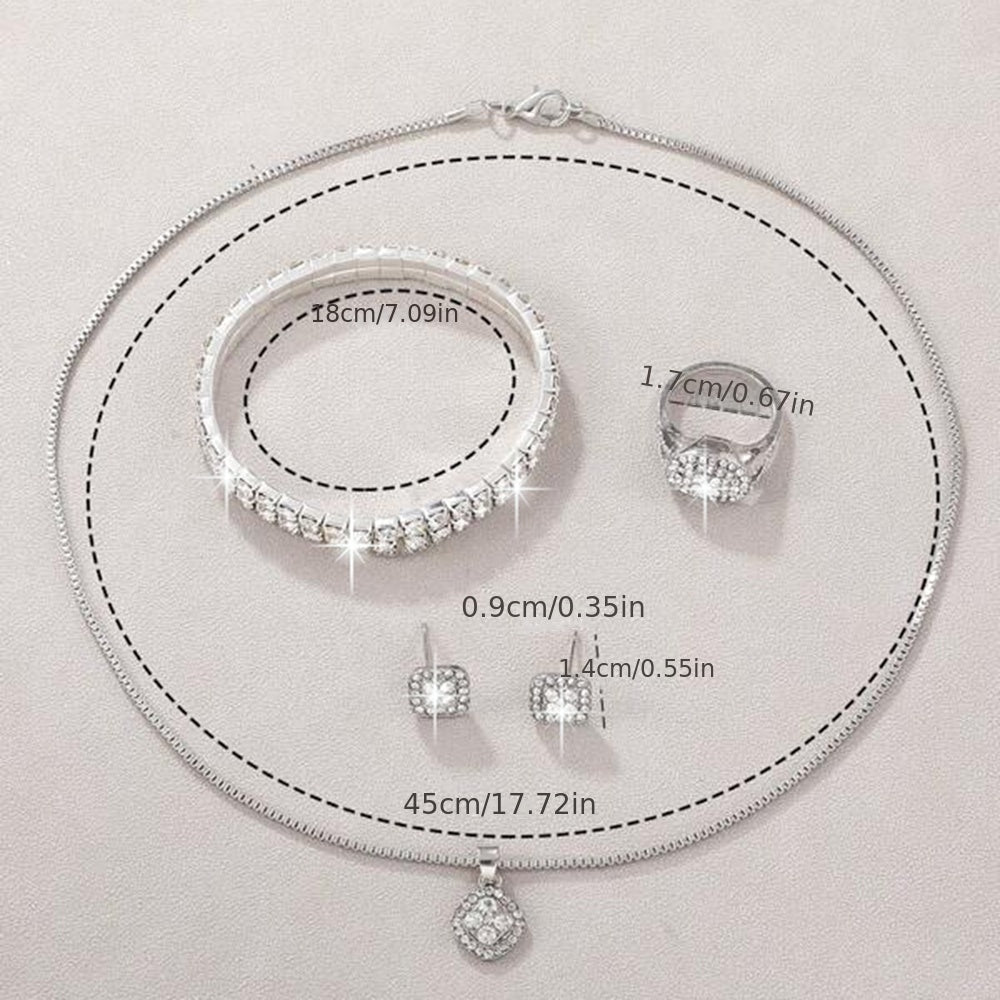 Women's Watch Silvery Rome Fashion Quartz Watch Sparkling Rhinestone Analog Wrist Watch & 6pcs Jewelry Set, Gift For Mom Her
