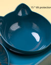 Automatic Pet Bowls With Water Feeder, 3 In 1 Ear Design Tilted Cat Water And Food Bowl Set With Gravity Water Bottle For Neck Protection