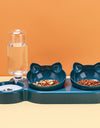 Automatic Pet Bowls With Water Feeder, 3 In 1 Ear Design Tilted Cat Water And Food Bowl Set With Gravity Water Bottle For Neck Protection