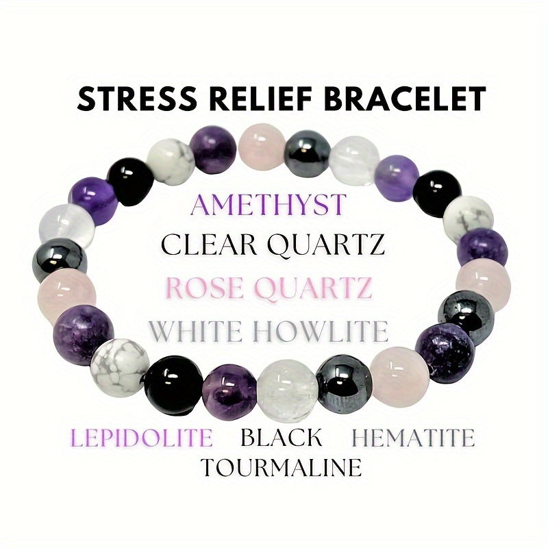 Stress Relief Bracelet Purple Black White Pink Natural Stone Bracelet For Women Gift
