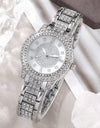 Women's Watch Silvery Rome Fashion Quartz Watch Sparkling Rhinestone Analog Wrist Watch & 6pcs Jewelry Set, Gift For Mom Her