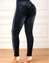 Faux Denim Print Yoga Workout Tight Pants, Stretch Sports Running Training Leggings, Women's Activewear
