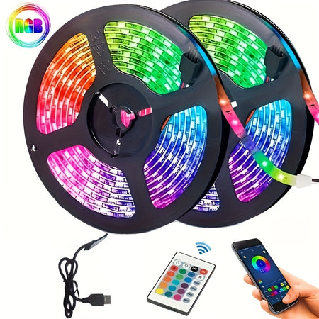 Create A Magical Ambience With 5050 RGB Led Strip Lights - Music Sync Color Changing, Remote Control, Perfect For Home, Garden, Party, And More!