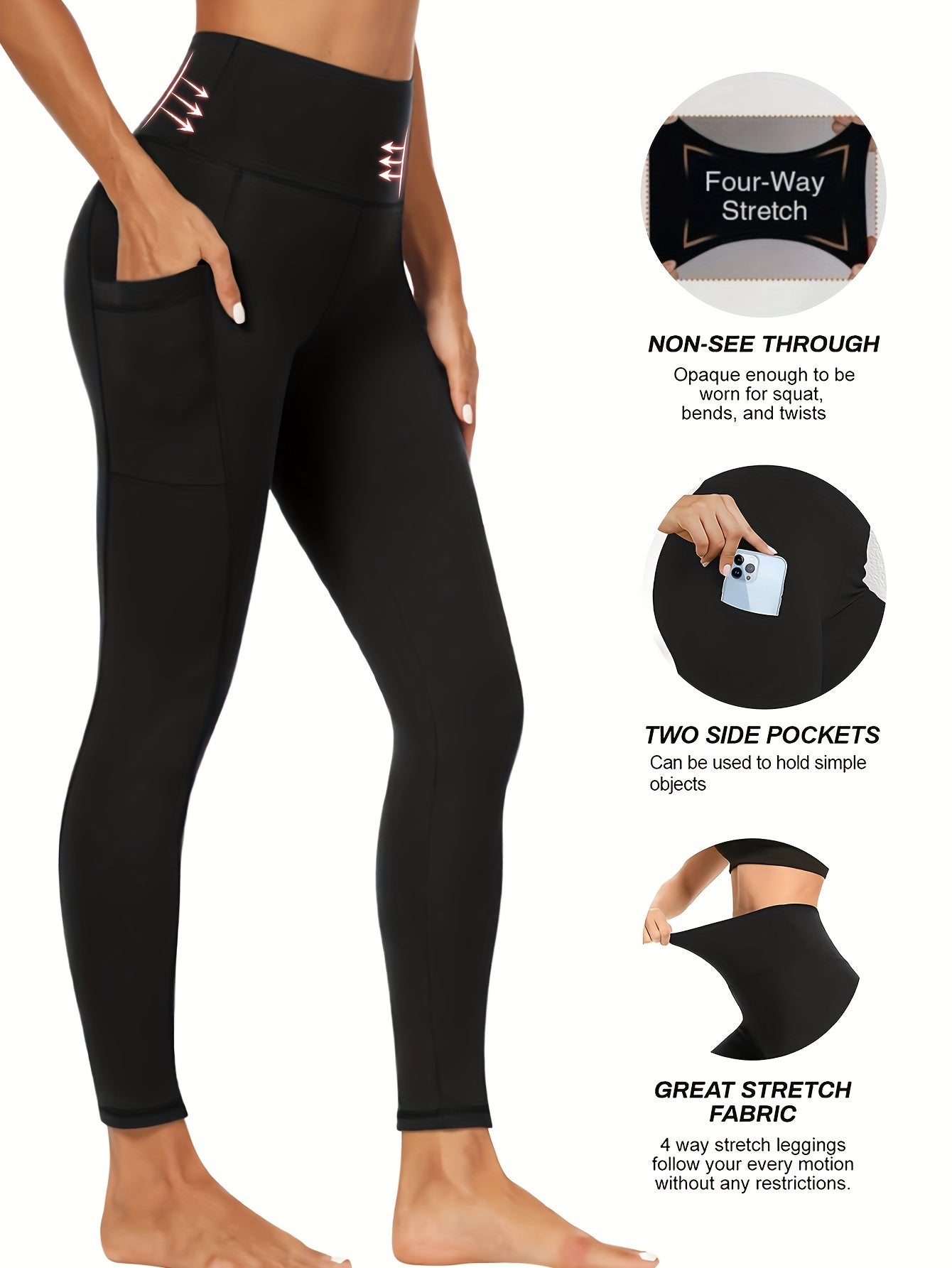 Solid Sporty High Waist Shaping Leggings, Comfy & Breathable Tummy Control Butt Lifting Leggings, Women's Underwear & Shapewear