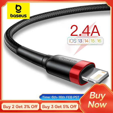 Baseus USB Cable for iPhone14 13 12 11 Pro Max Xs X 8 Plus Cable 2.4A Fast Charging Cable for iPhone Charger Cable USB Data Line