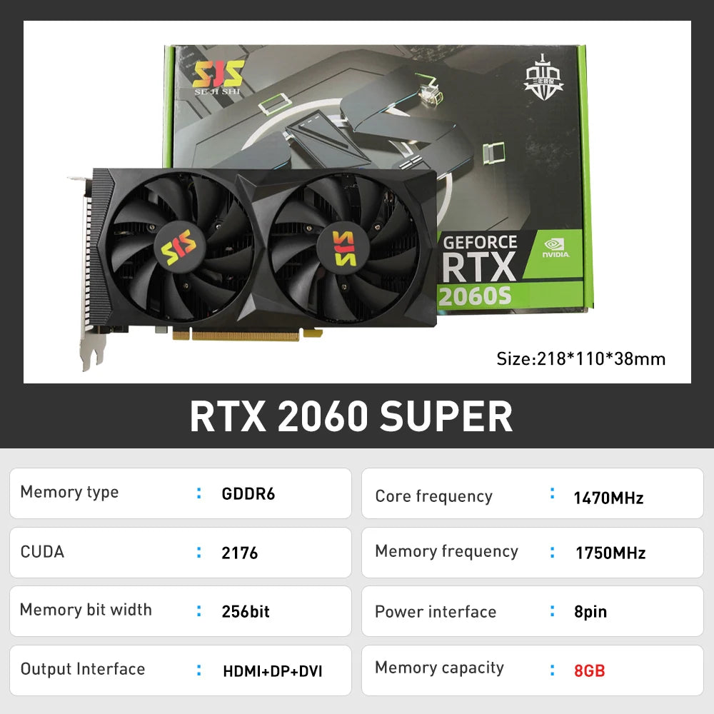SJS GeForce RTX2060 Super RTX 2060 S 8GB 12NM GDDR6 Video Card RTX 2060 Super Graphics Cards Gaming NVIDIA GPU placa de video