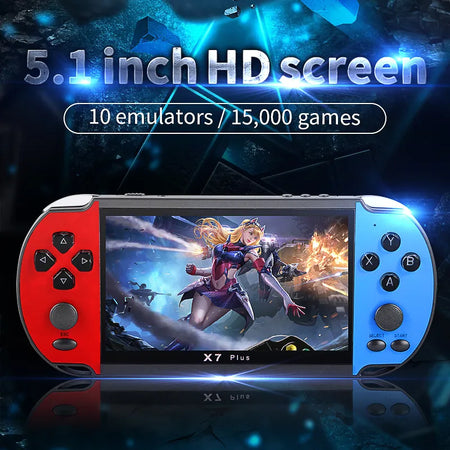 X7Plus Handheld Game Console 5.1Inch HD Screen Portable Audio Video Player Classic Play Built-in15000+ Free Games