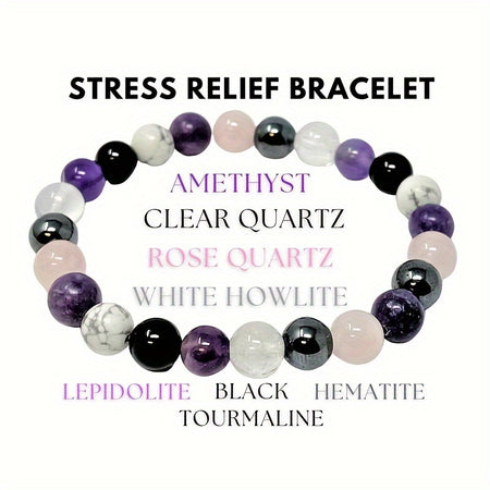 Stress Relief Bracelet Purple Black White Pink Natural Stone Bracelet For Women Gift